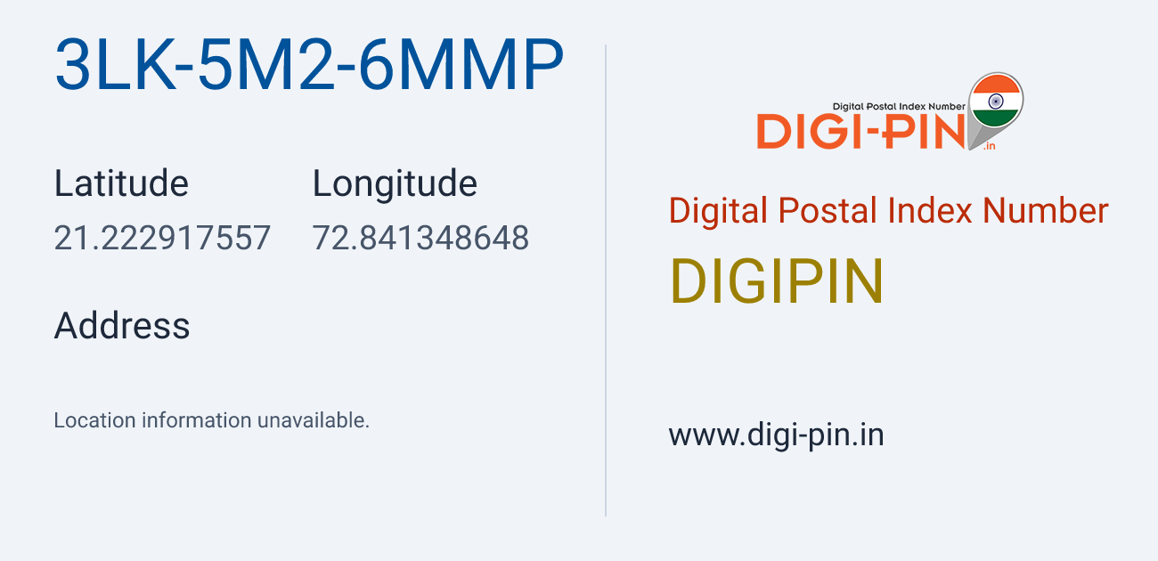 DigiPin 3LK-5M2-6MMP location map showing coordinates 21.222918, 72.841349