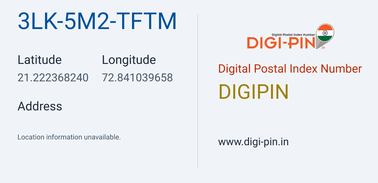 DigiPin 3LK-5M2-TFTM location map showing coordinates 21.222368, 72.841040