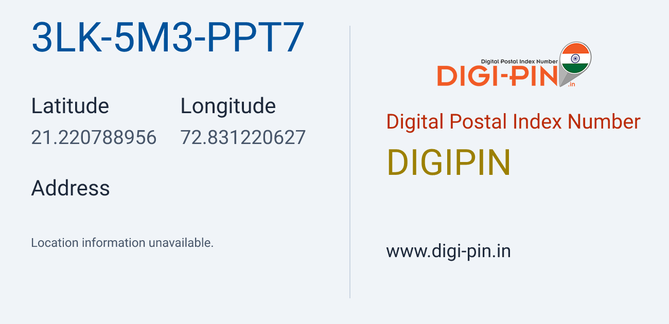 DigiPin 3LK-5M3-PPT7 location map showing coordinates 21.220789, 72.831221