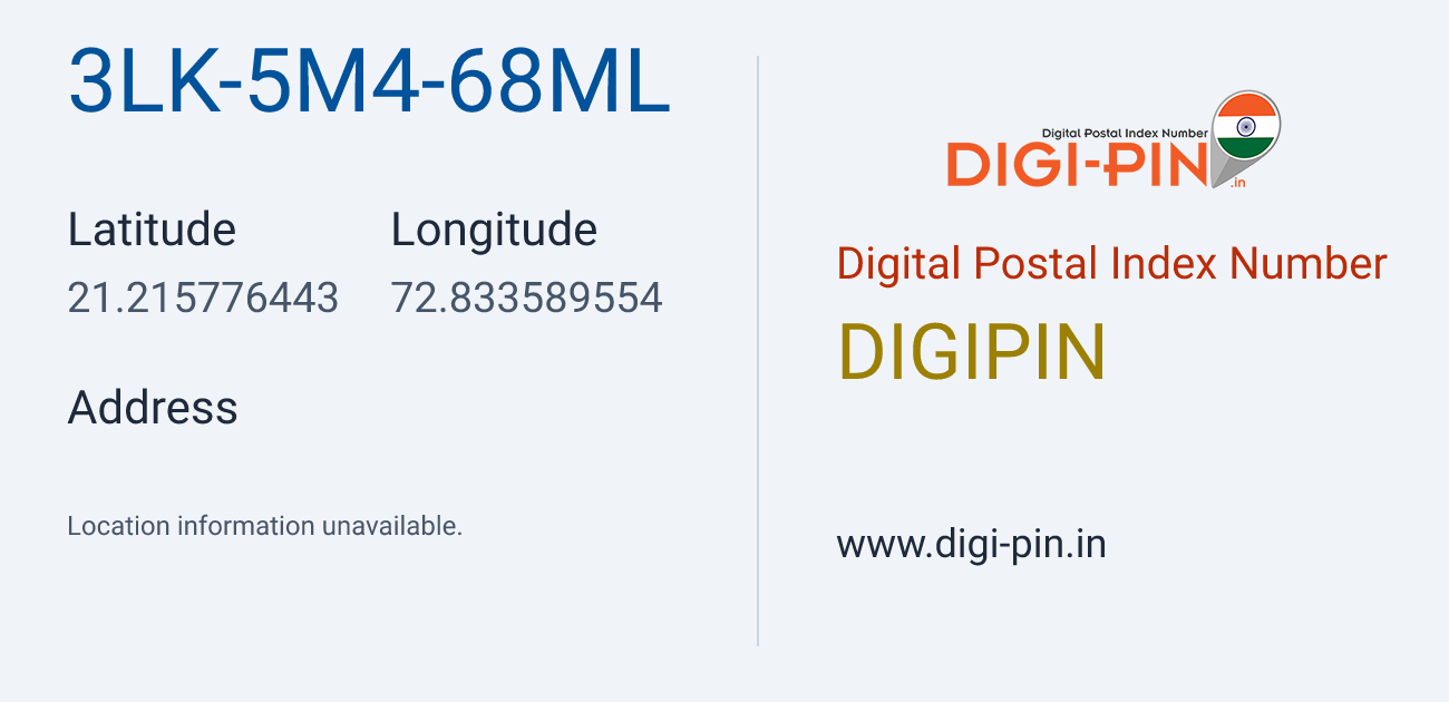 DigiPin 3LK-5M4-68ML location map showing coordinates 21.215776, 72.833590