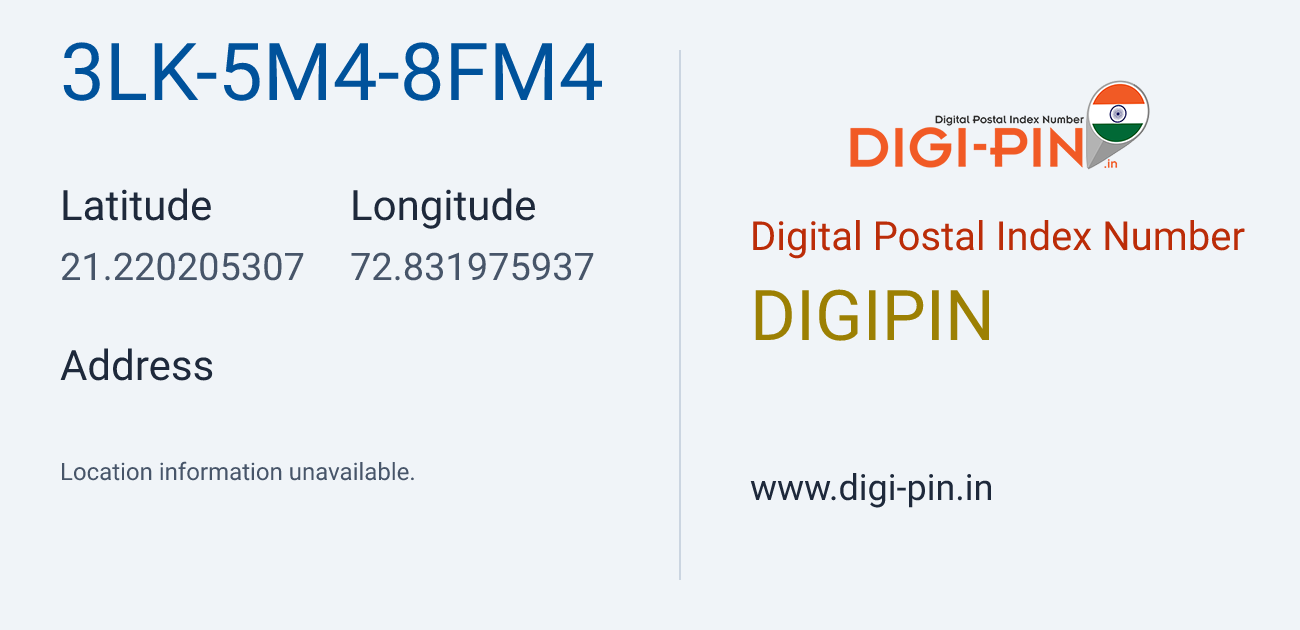 DigiPin 3LK-5M4-8FM4 location map showing coordinates 21.220205, 72.831976