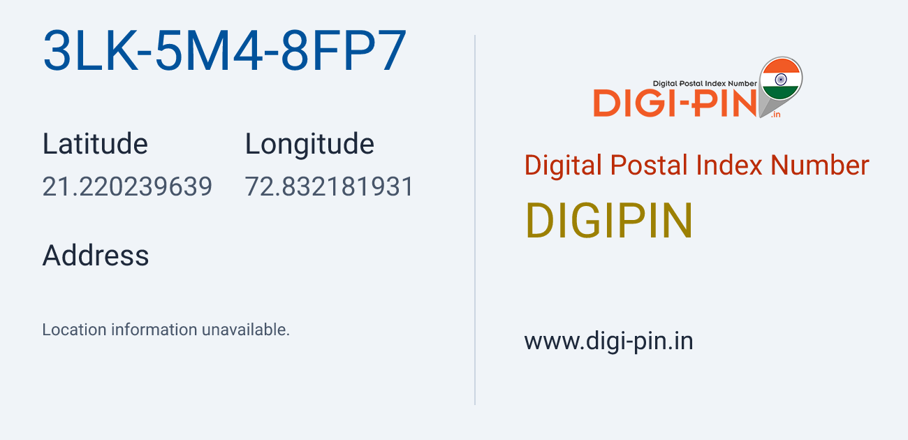 DigiPin 3LK-5M4-8FP7 location map showing coordinates 21.220240, 72.832182