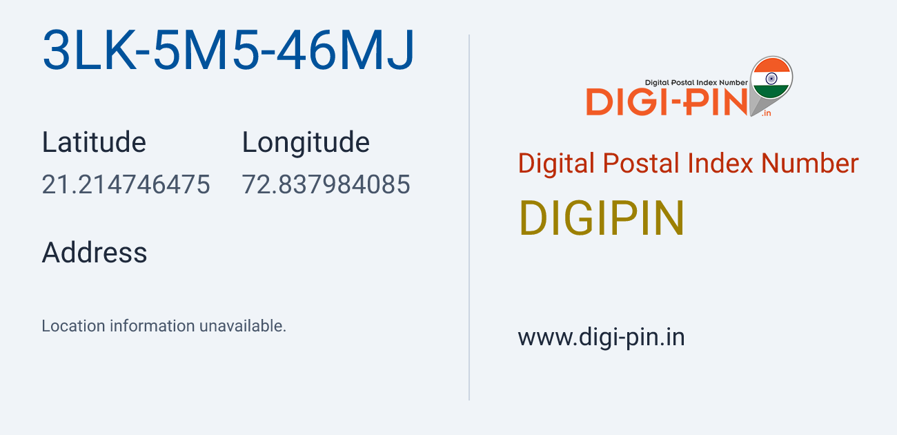 DigiPin 3LK-5M5-46MJ location map showing coordinates 21.214746, 72.837984