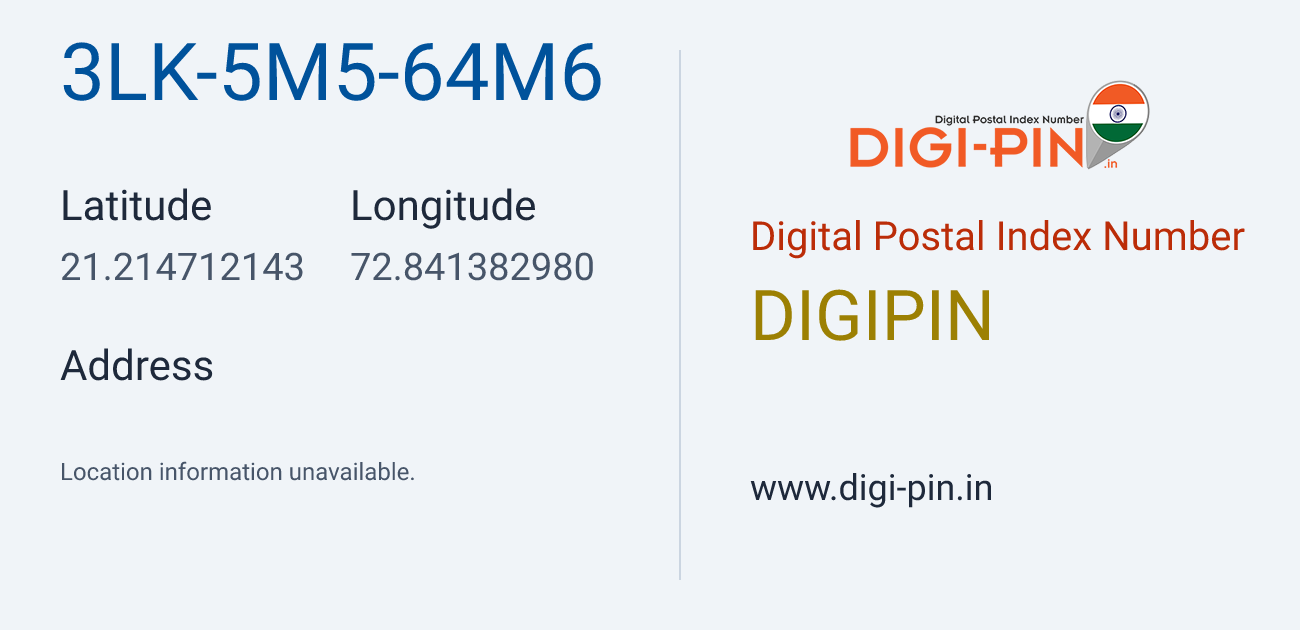 DigiPin 3LK-5M5-64M6 location map showing coordinates 21.214712, 72.841383