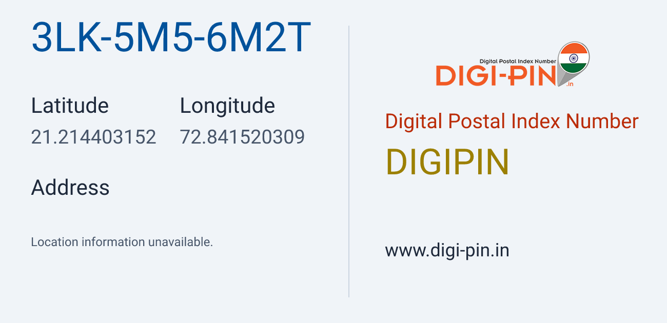 DigiPin 3LK-5M5-6M2T location map showing coordinates 21.214403, 72.841520