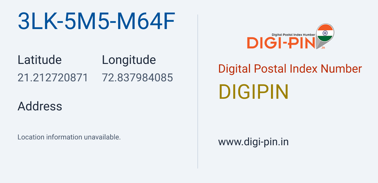 DigiPin 3LK-5M5-M64F location map showing coordinates 21.212721, 72.837984