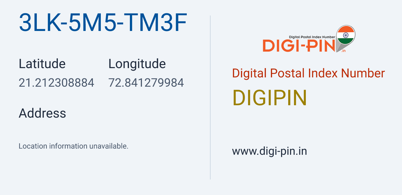 DigiPin 3LK-5M5-TM3F location map showing coordinates 21.212309, 72.841280