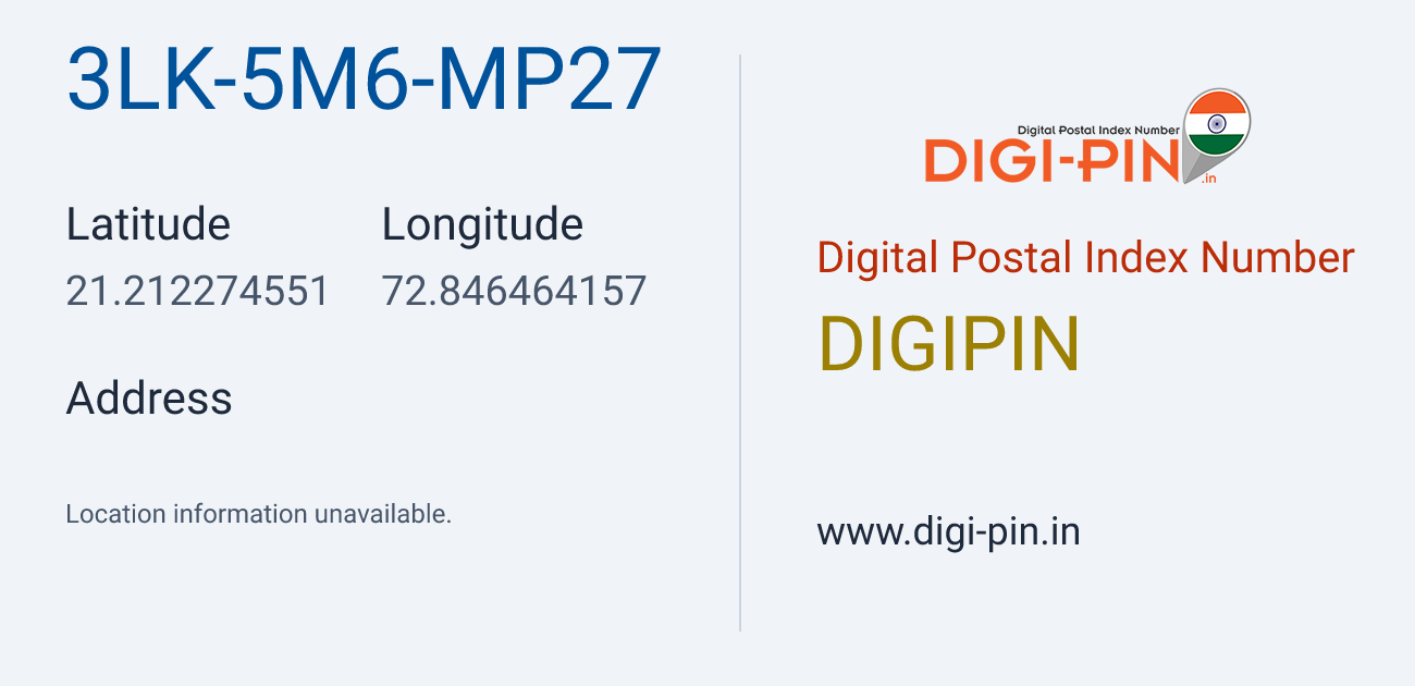 DigiPin 3LK-5M6-MP27 location map showing coordinates 21.212275, 72.846464