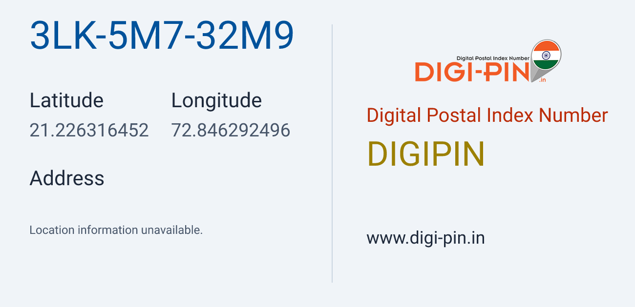 DigiPin 3LK-5M7-32M9 location map showing coordinates 21.226316, 72.846292