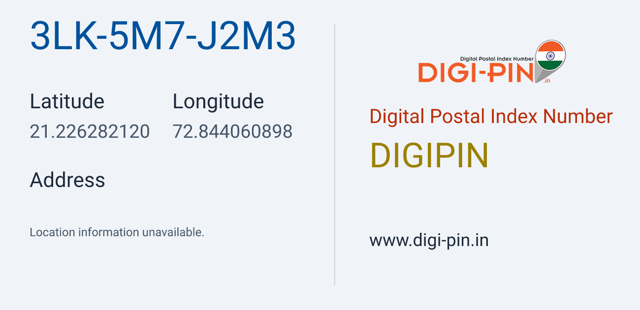 DigiPin 3LK-5M7-J2M3 location map showing coordinates 21.226282, 72.844061