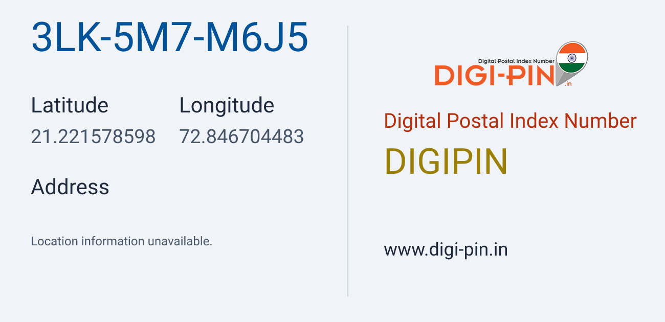 DigiPin 3LK-5M7-M6J5 location map showing coordinates 21.221579, 72.846704