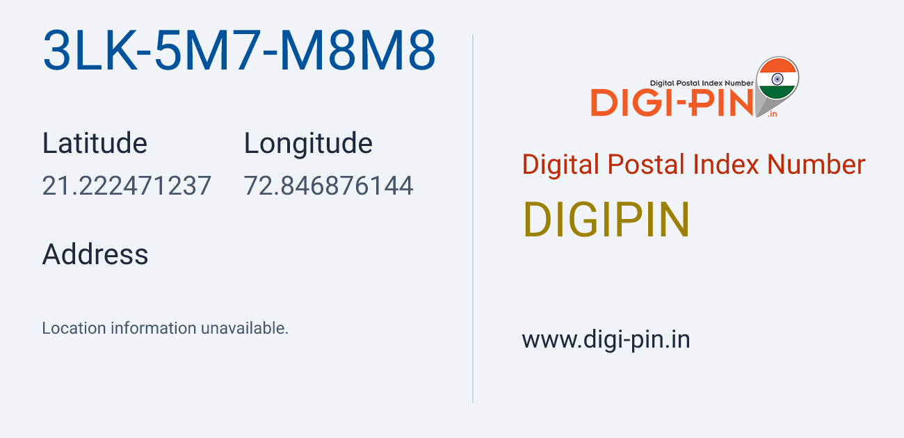 DigiPin 3LK-5M7-M8M8 location map showing coordinates 21.222471, 72.846876