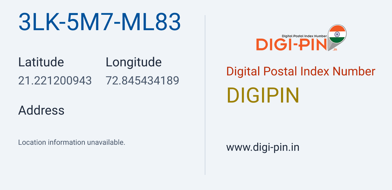 DigiPin 3LK-5M7-ML83 location map showing coordinates 21.221201, 72.845434