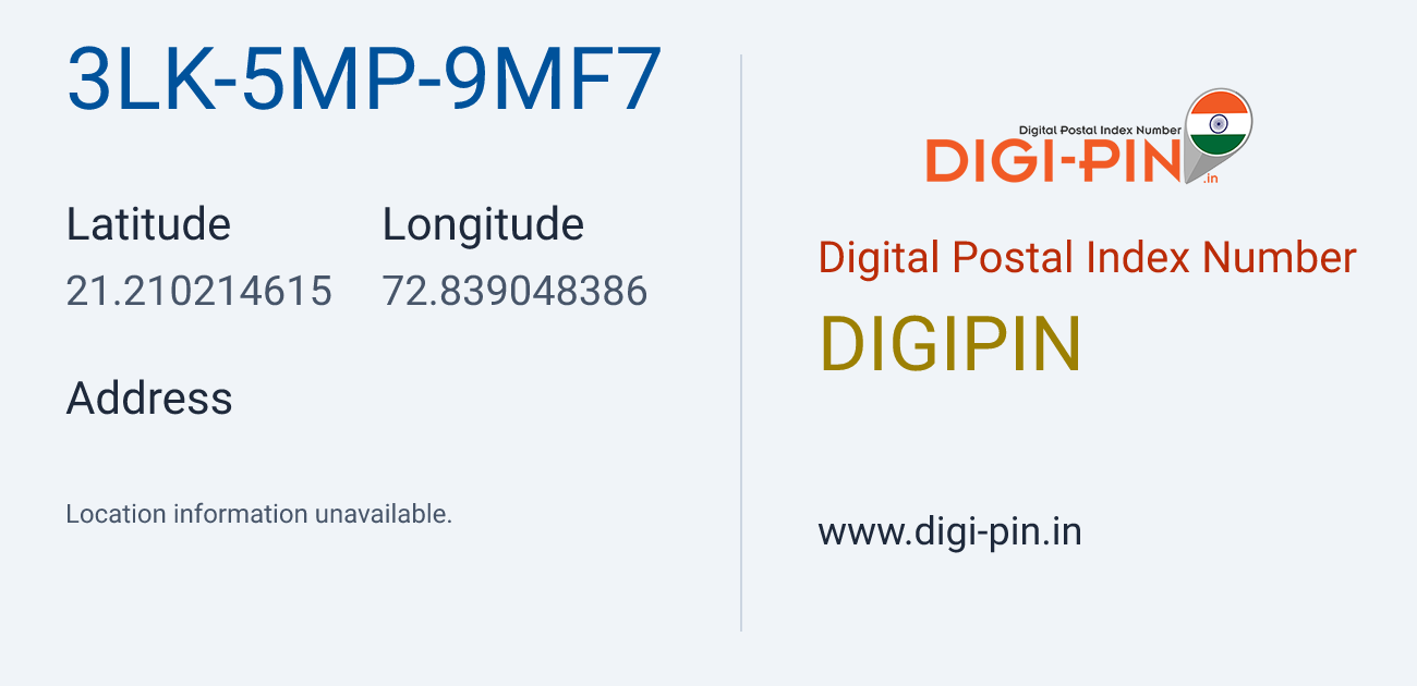 DigiPin 3LK-5MP-9MF7 location map showing coordinates 21.210215, 72.839048