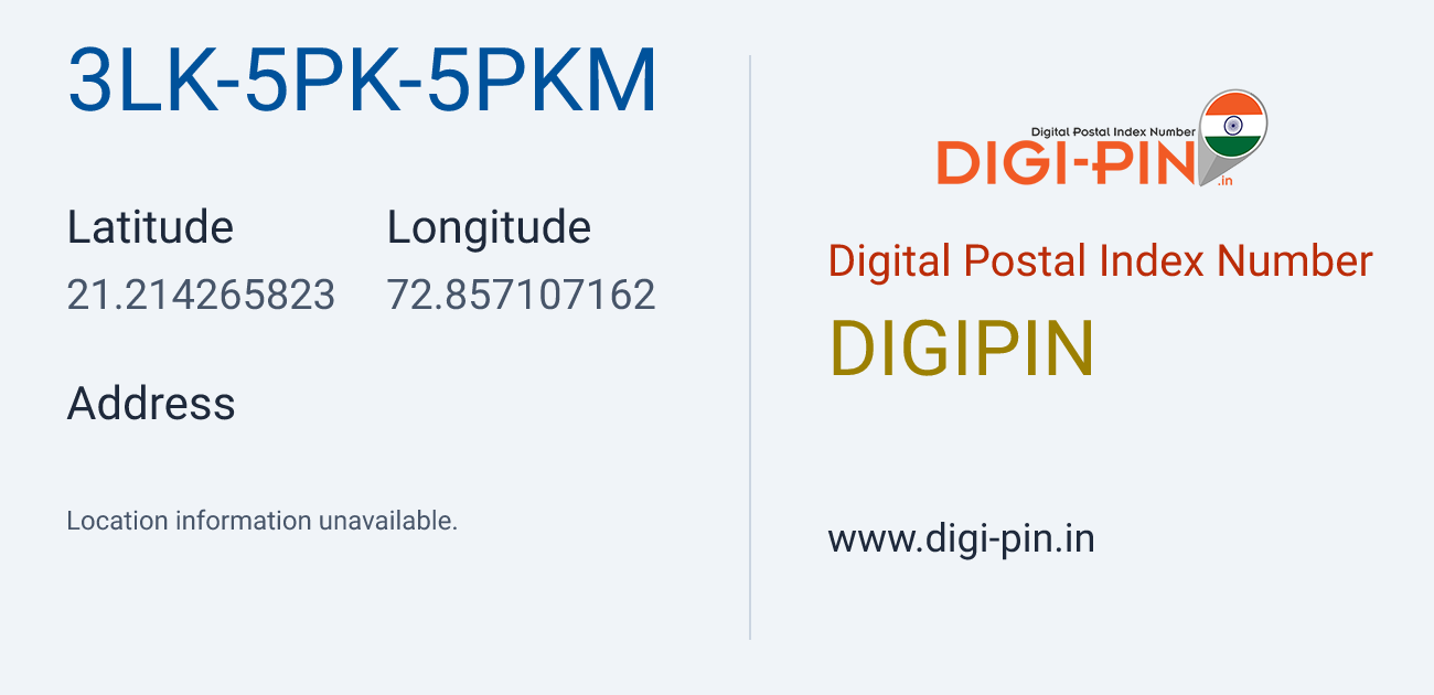 DigiPin 3LK-5PK-5PKM location map showing coordinates 21.214266, 72.857107