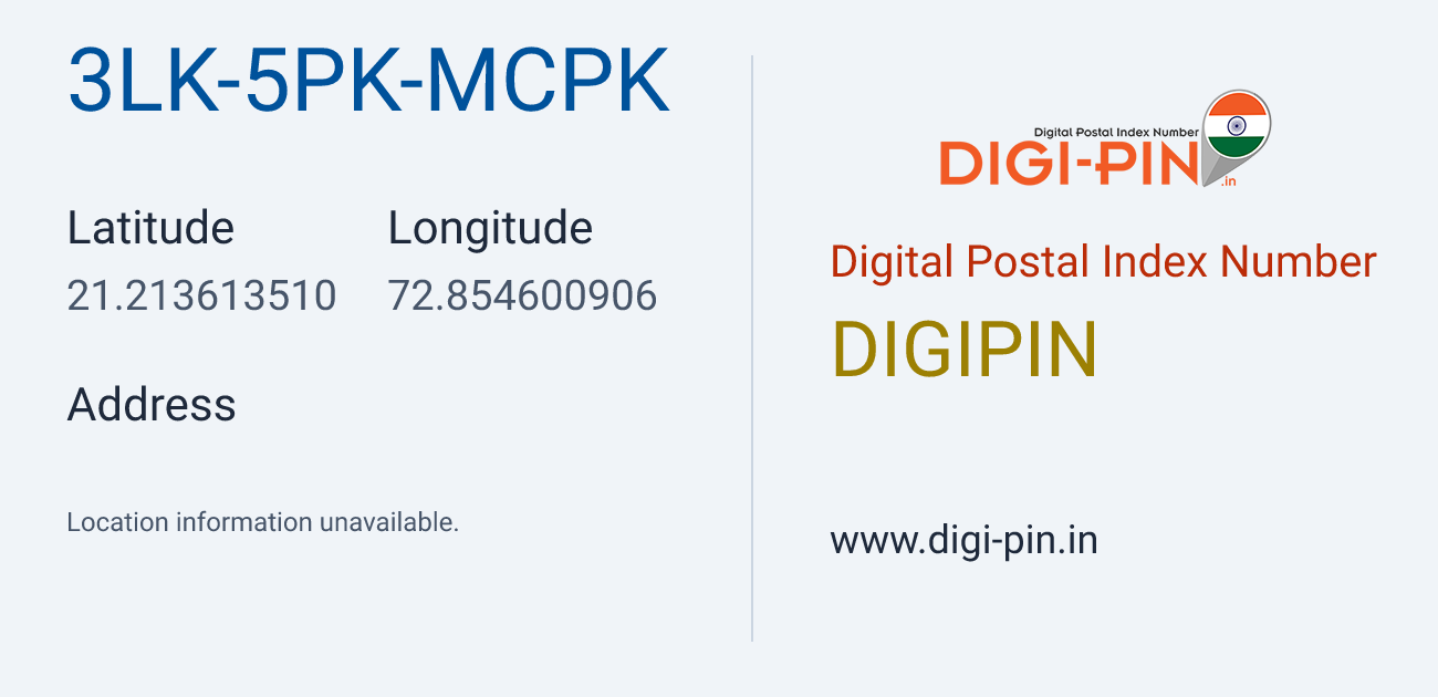 DigiPin 3LK-5PK-MCPK location map showing coordinates 21.213614, 72.854601