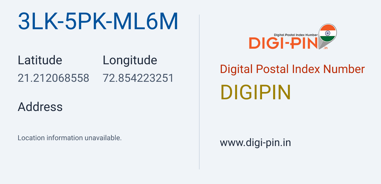 DigiPin 3LK-5PK-ML6M location map showing coordinates 21.212069, 72.854223