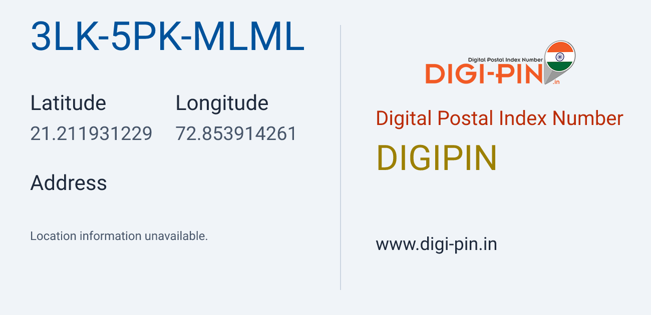 DigiPin 3LK-5PK-MLML location map showing coordinates 21.211931, 72.853914