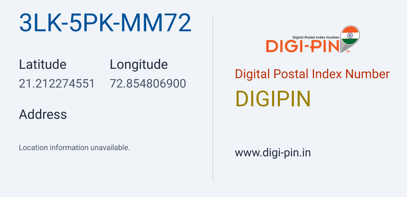 DigiPin 3LK-5PK-MM72 location map showing coordinates 21.212275, 72.854807