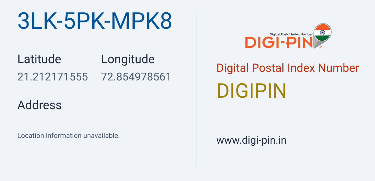 DigiPin 3LK-5PK-MPK8 location map showing coordinates 21.212172, 72.854979