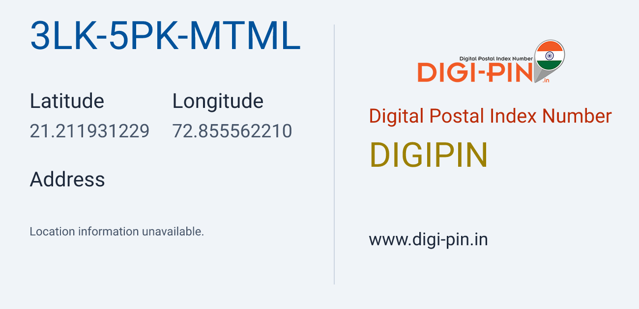 DigiPin 3LK-5PK-MTML location map showing coordinates 21.211931, 72.855562