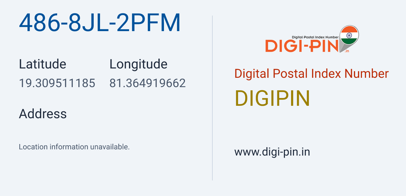 DigiPin 486-8JL-2PFM location map showing coordinates 19.309511, 81.364920