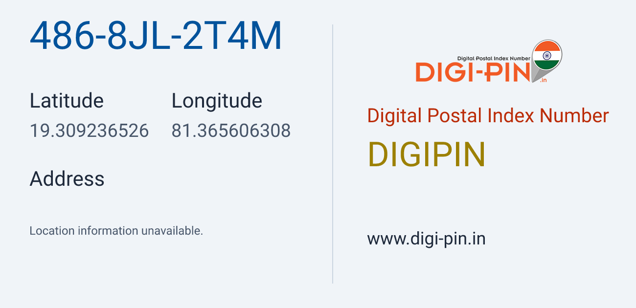 DigiPin 486-8JL-2T4M location map showing coordinates 19.309237, 81.365606