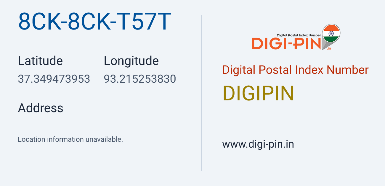DigiPin 8CK-8CK-T57T location map showing coordinates 37.349474, 93.215254