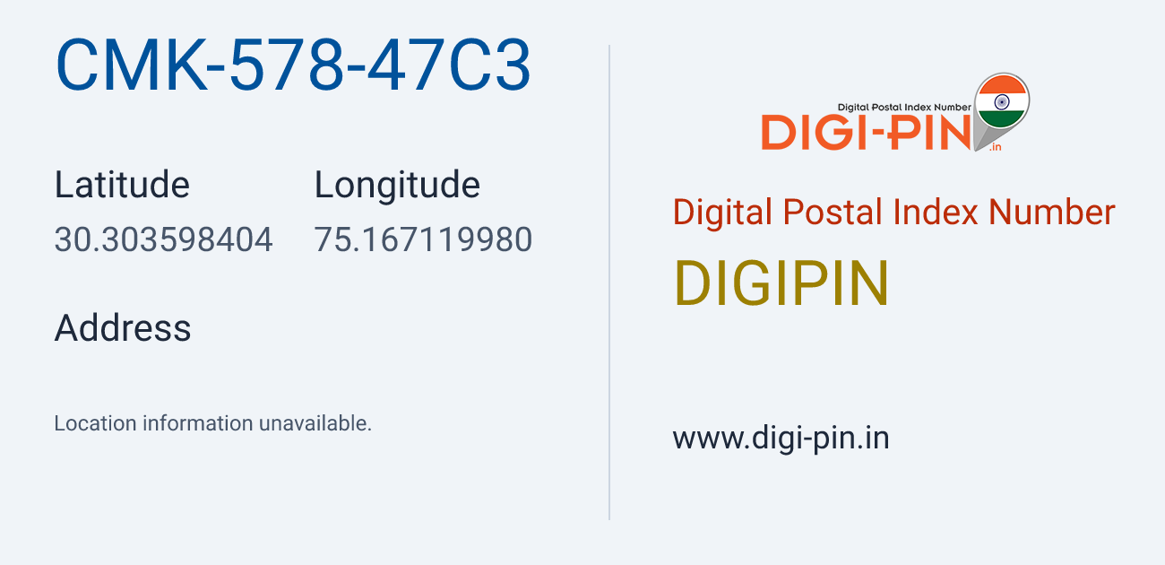 DigiPin CMK-578-47C3 location map showing coordinates 30.303598, 75.167120