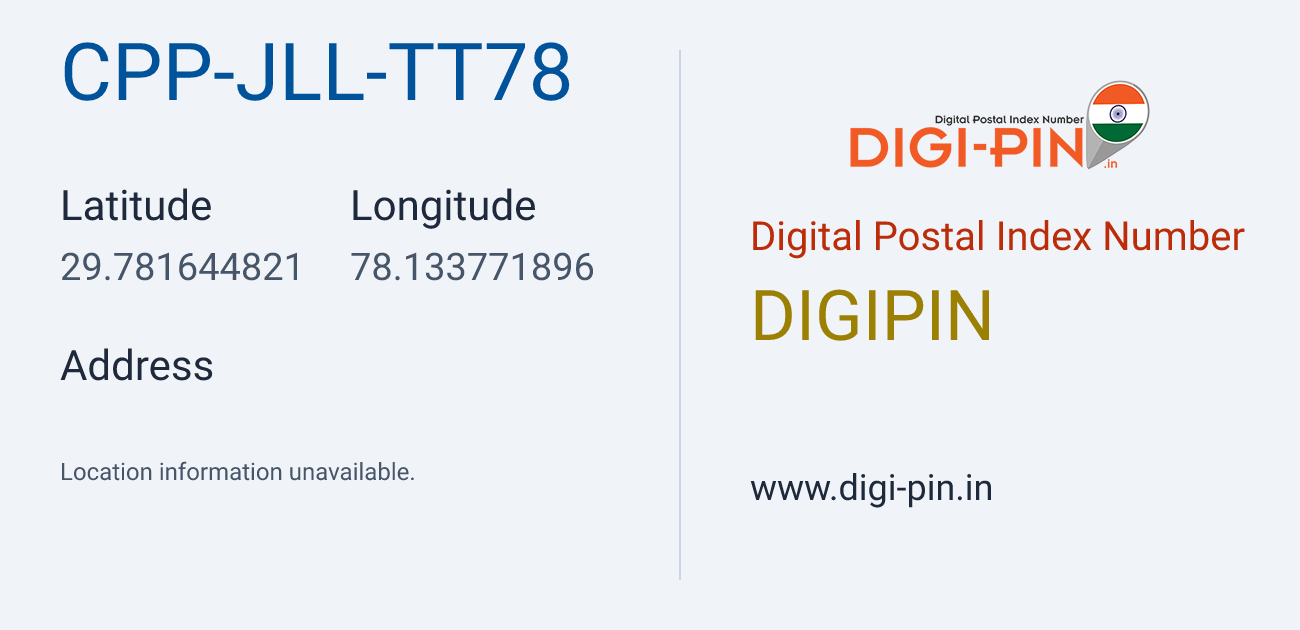 DigiPin CPP-JLL-TT78 location map showing coordinates 29.781645, 78.133772