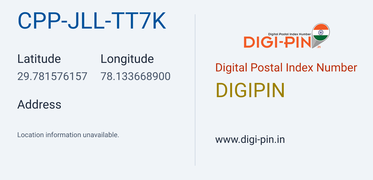 DigiPin CPP-JLL-TT7K location map showing coordinates 29.781576, 78.133669