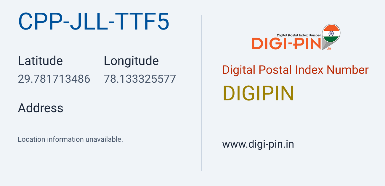 DigiPin CPP-JLL-TTF5 location map showing coordinates 29.781713, 78.133326