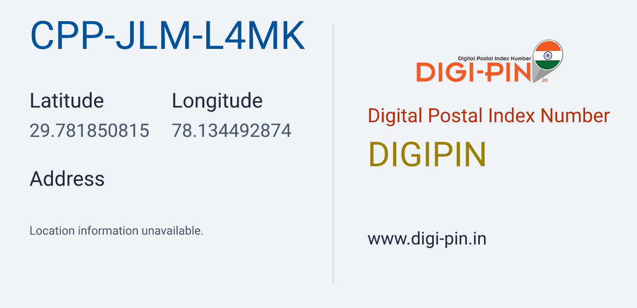 DigiPin CPP-JLM-L4MK location map showing coordinates 29.781851, 78.134493