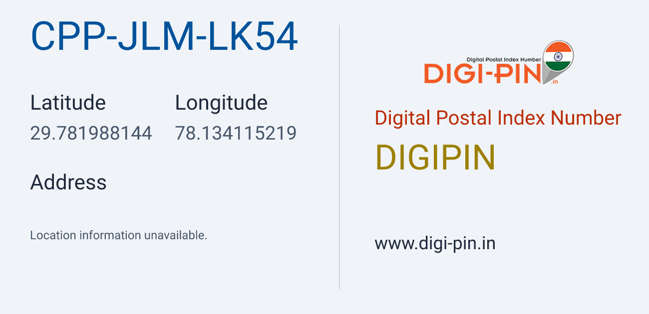DigiPin CPP-JLM-LK54 location map showing coordinates 29.781988, 78.134115