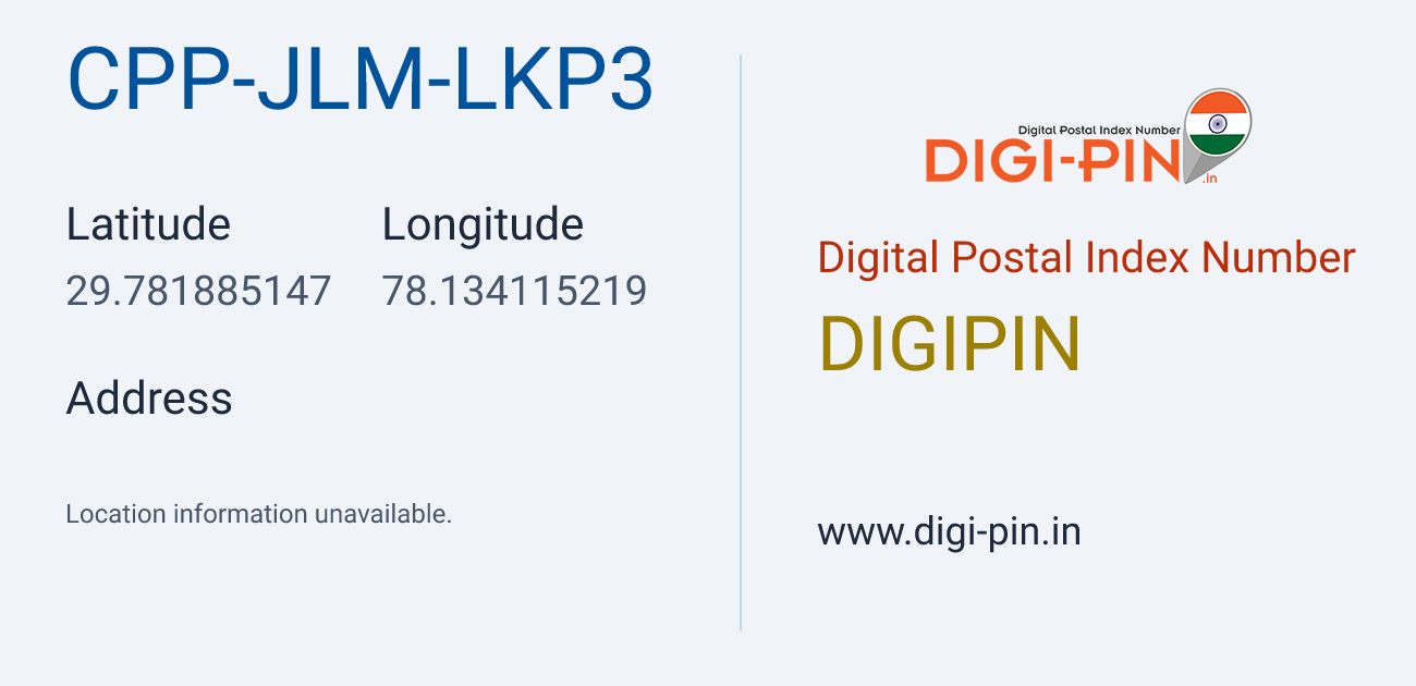 DigiPin CPP-JLM-LKP3 location map showing coordinates 29.781885, 78.134115