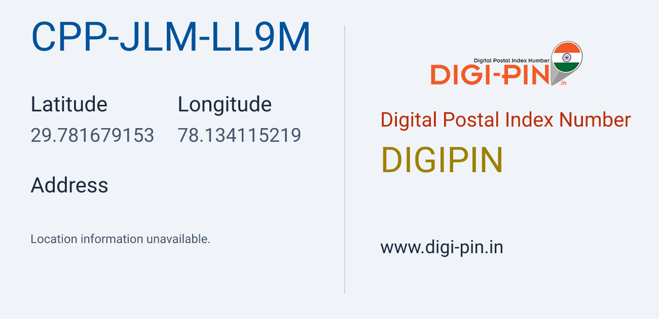 DigiPin CPP-JLM-LL9M location map showing coordinates 29.781679, 78.134115