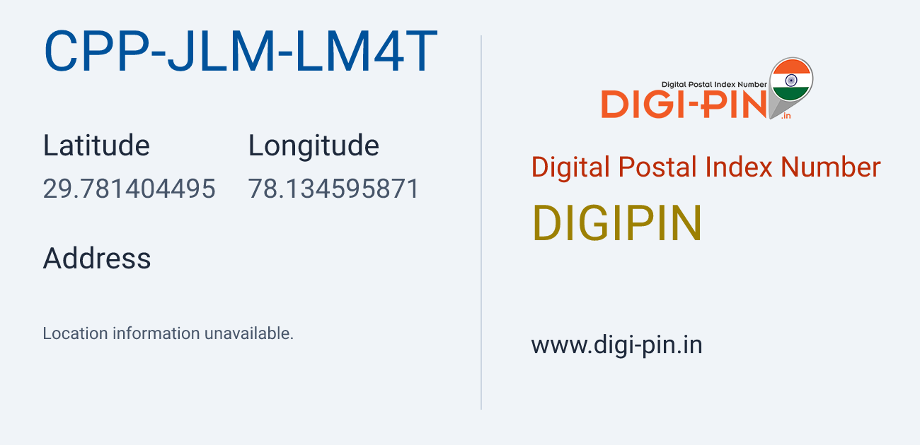 DigiPin CPP-JLM-LM4T location map showing coordinates 29.781404, 78.134596