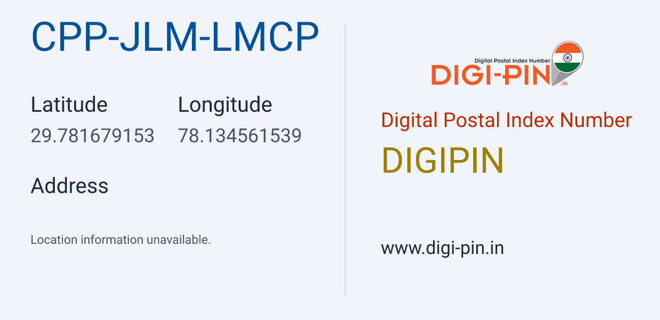 DigiPin CPP-JLM-LMCP location map showing coordinates 29.781679, 78.134562