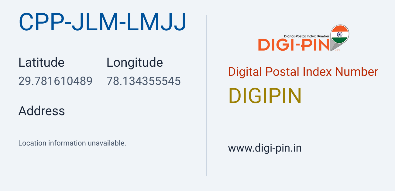 DigiPin CPP-JLM-LMJJ location map showing coordinates 29.781610, 78.134356