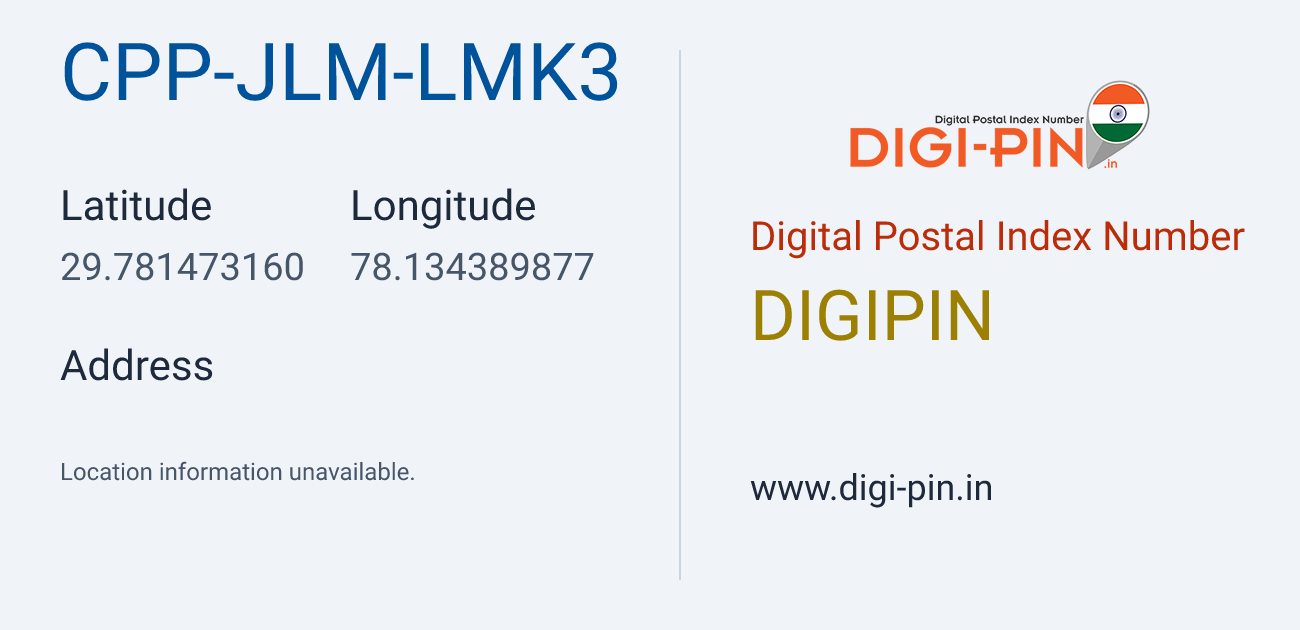 DigiPin CPP-JLM-LMK3 location map showing coordinates 29.781473, 78.134390