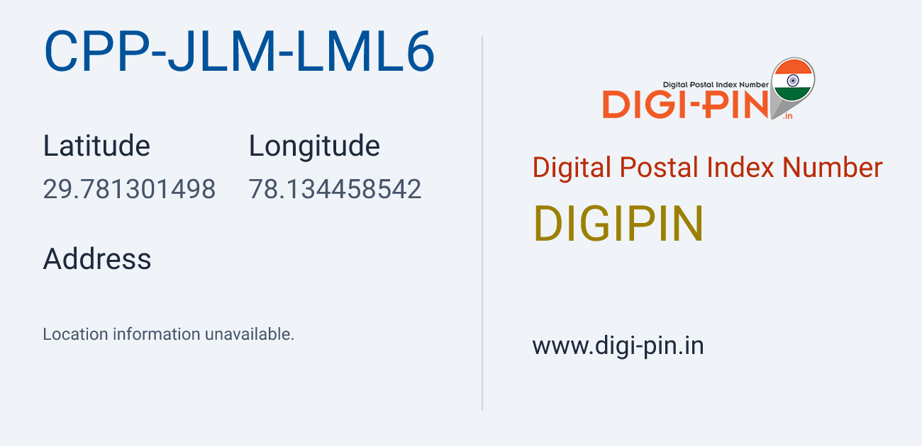 DigiPin CPP-JLM-LML6 location map showing coordinates 29.781301, 78.134459