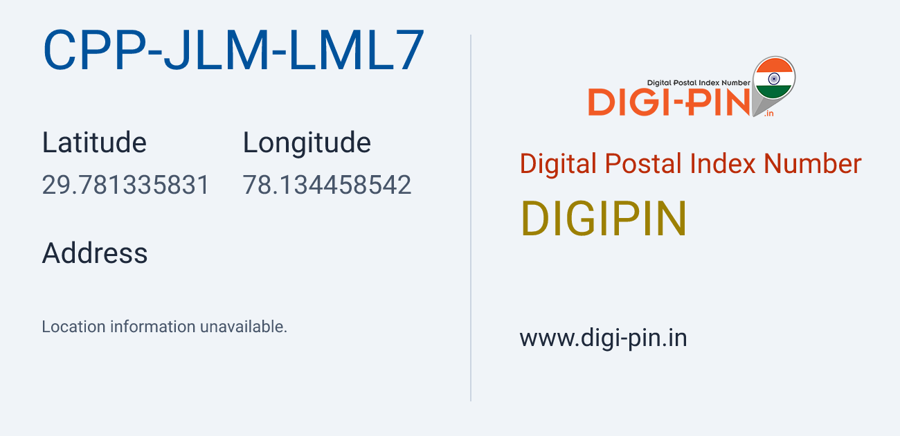 DigiPin CPP-JLM-LML7 location map showing coordinates 29.781336, 78.134459