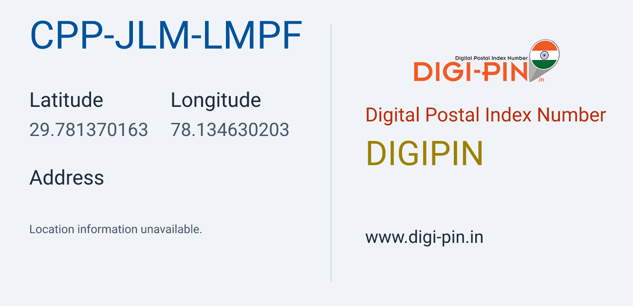 DigiPin CPP-JLM-LMPF location map showing coordinates 29.781370, 78.134630