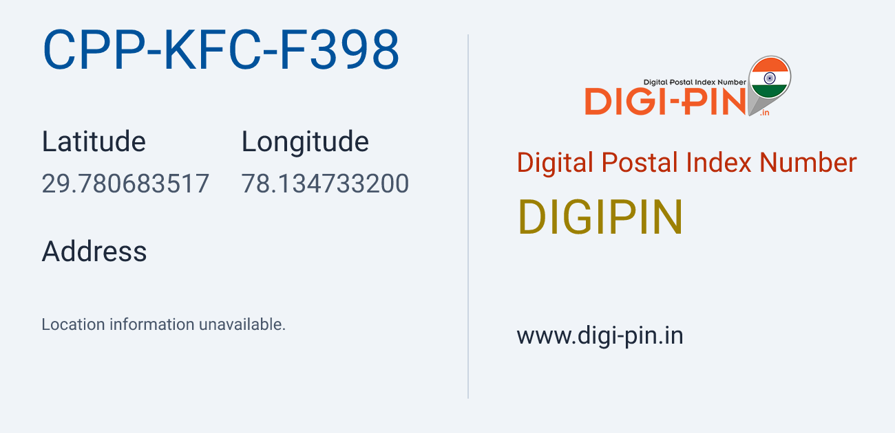 DigiPin CPP-KFC-F398 location map showing coordinates 29.780684, 78.134733