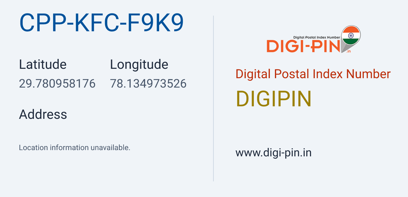 DigiPin CPP-KFC-F9K9 location map showing coordinates 29.780958, 78.134974