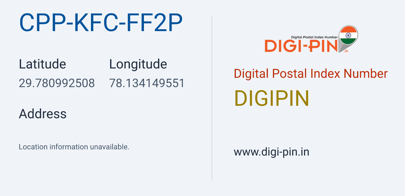 DigiPin CPP-KFC-FF2P location map showing coordinates 29.780993, 78.134150