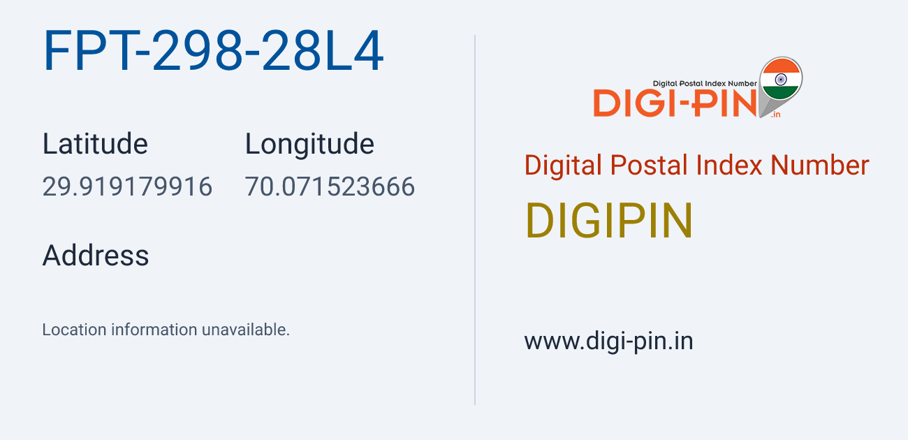 DigiPin FPT-298-28L4 location map showing coordinates 29.919180, 70.071524