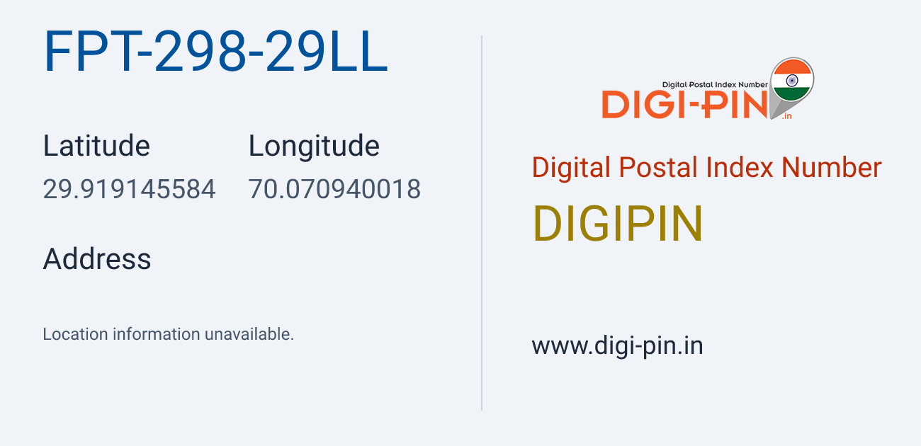 DigiPin FPT-298-29LL location map showing coordinates 29.919146, 70.070940