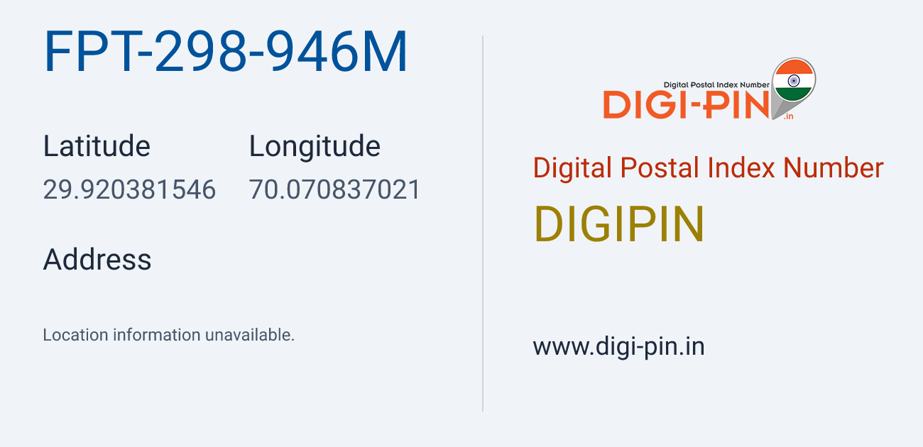 DigiPin FPT-298-946M location map showing coordinates 29.920382, 70.070837
