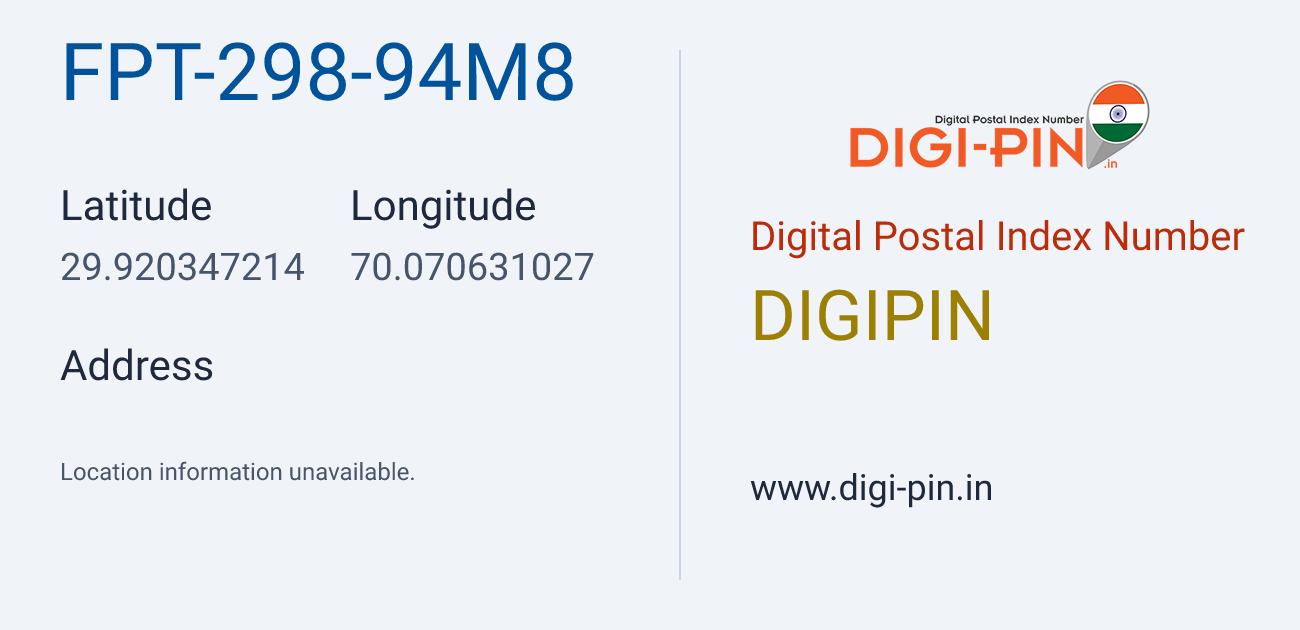 DigiPin FPT-298-94M8 location map showing coordinates 29.920347, 70.070631